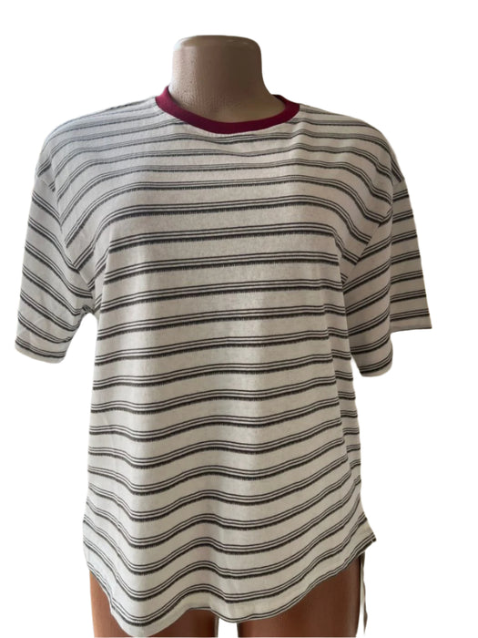 Stripped T-shirt with Maroon Collar