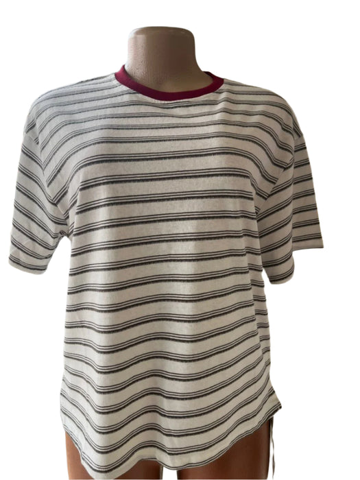 Stripped T-shirt with Maroon Collar