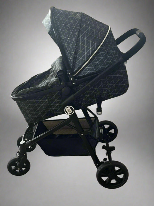 Black Stroller with a Geometric Pattern