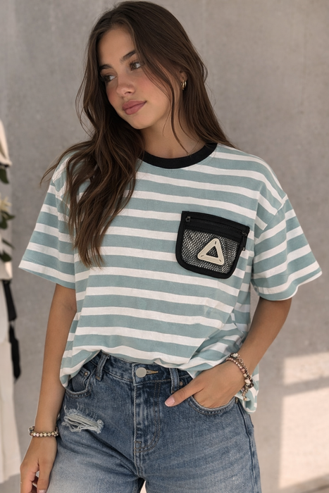 Stripped Shirt with Netted pocket