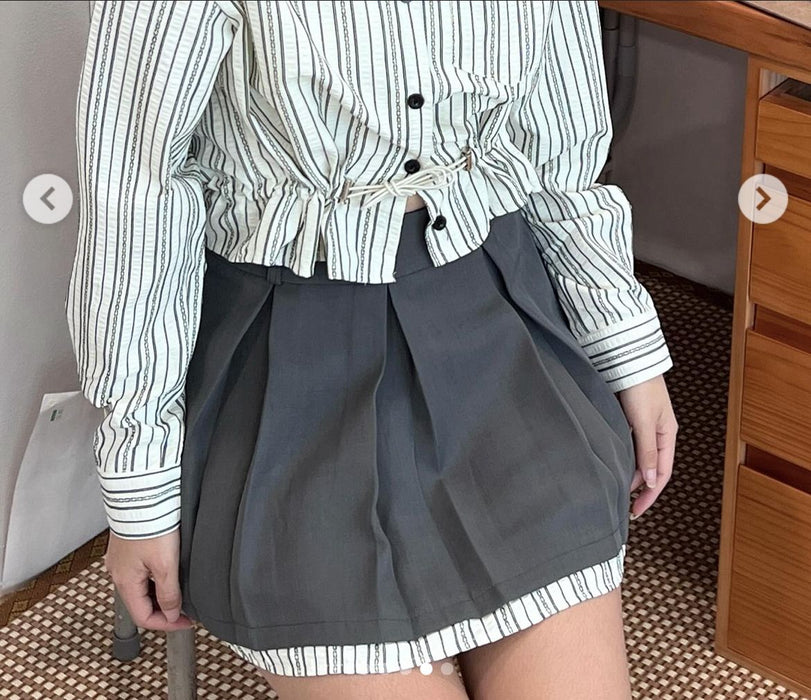 Striped Tie & Pleated Skirt Set