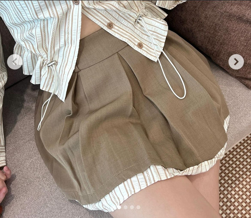 Striped Tie & Pleated Skirt Set