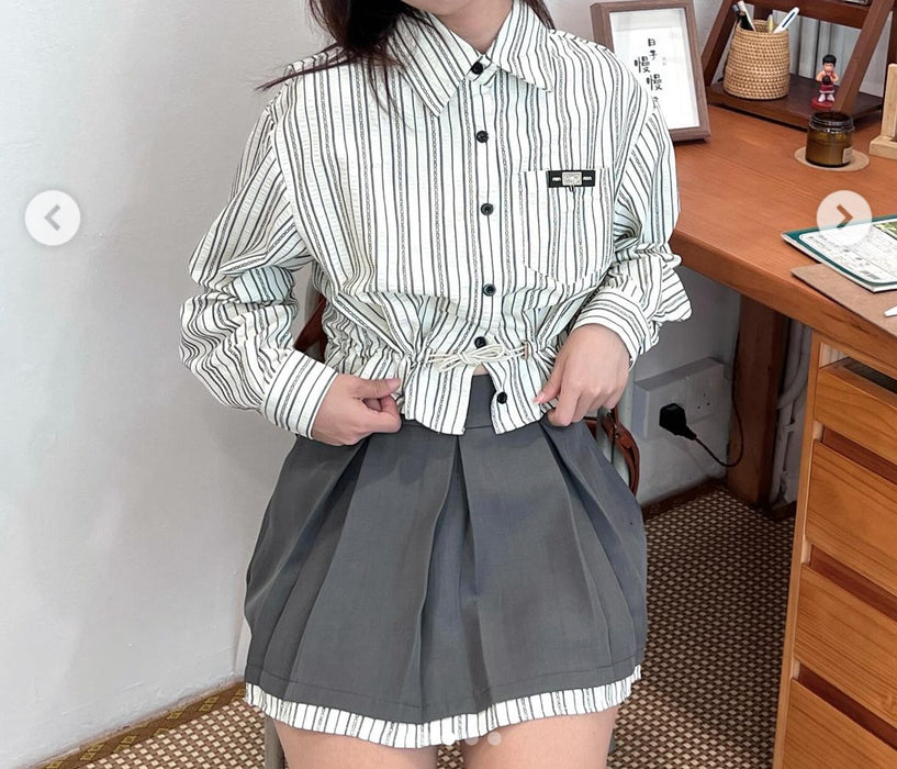 Striped Tie & Pleated Skirt Set