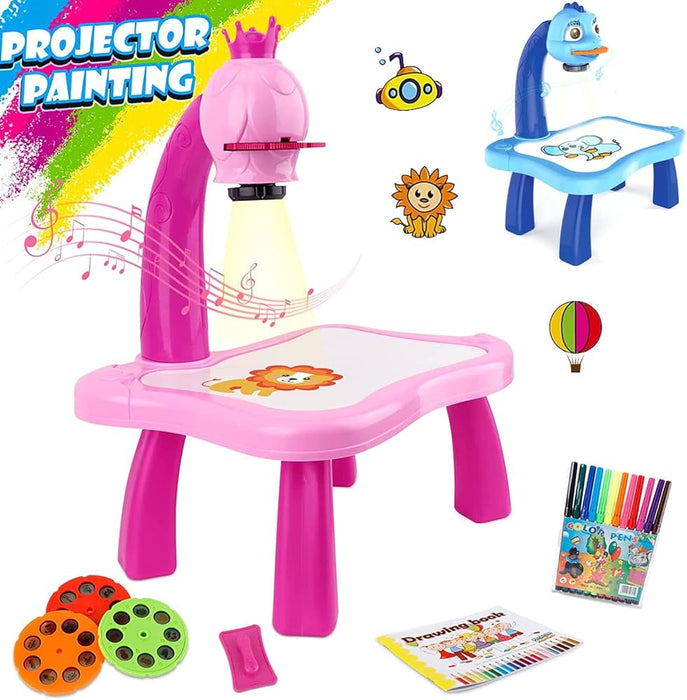 AiJH Funny Yellow DIY Painting Drawing Table With Color Pen Learning Drawing Machine Painting Projector Toys