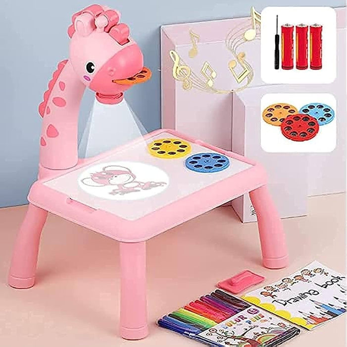AiJH Funny Yellow DIY Painting Drawing Table With Color Pen Learning Drawing Machine Painting Projector Toys