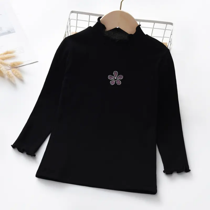 High Quality Girls Pullover 100%Cotton Autumn Long Sleeve Kids Girls Ruffle T Shirt
