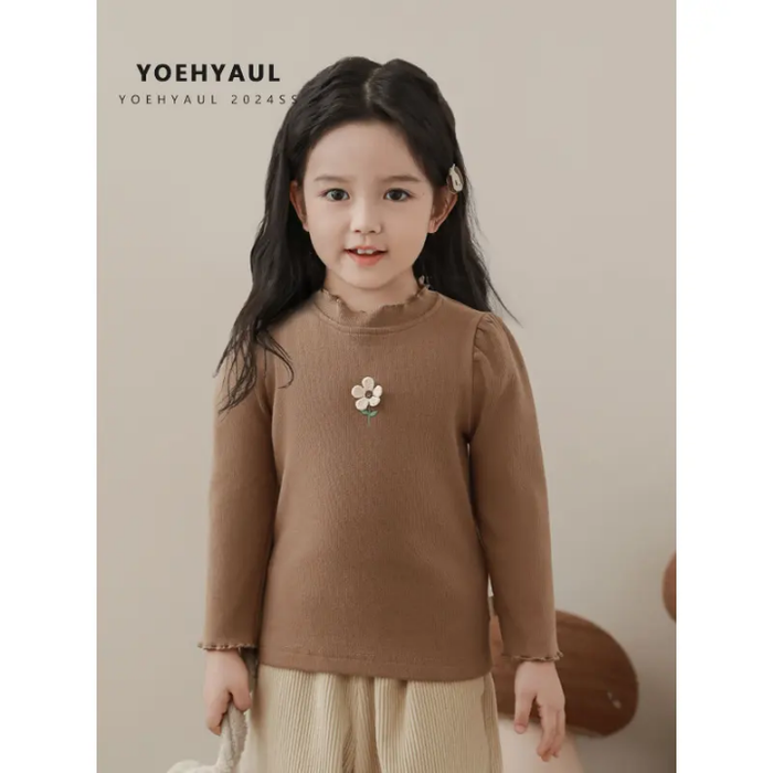High Quality Girls Pullover 100%Cotton Autumn Long Sleeve Kids Girls Ruffle T Shirt