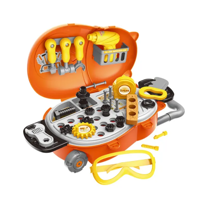 2 in 1 Trolley Case Plastic Assemble Workshop Pretend Play Tool Box Set Table Toy