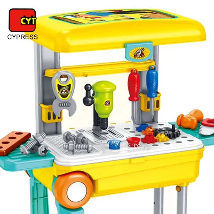 2 in 1 Trolley Case Plastic Assemble Workshop Pretend Play Tool Box Set Table Toy