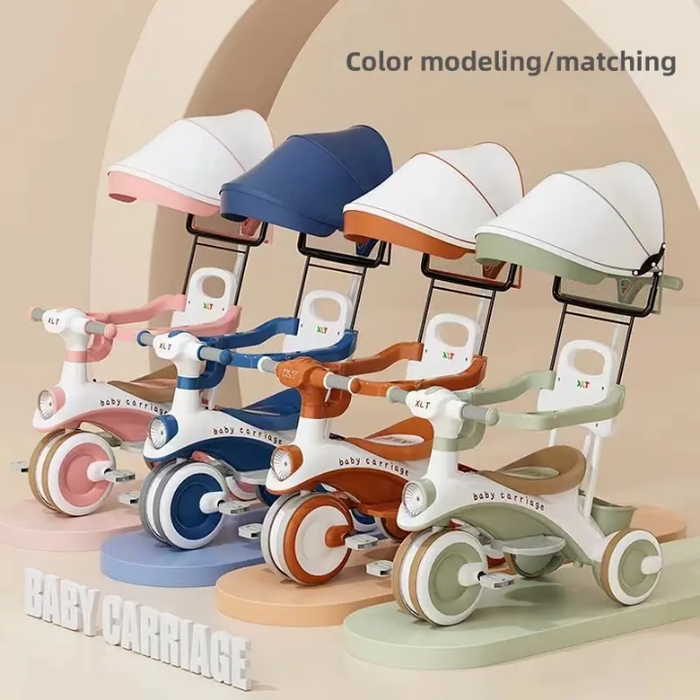 Multi Functional 3 in 1 Kids Child Infant Baby Boy Girl Tricycle Bicycle Pedal Stroller Push Ride on Three Wheels With Canopy