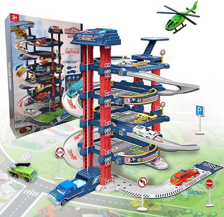 City Ultimate Garage Play Set,Kids Car Garage Toy with Electric Elevator,Toddler Car Track Toy Play Set Parking Garage Race Car