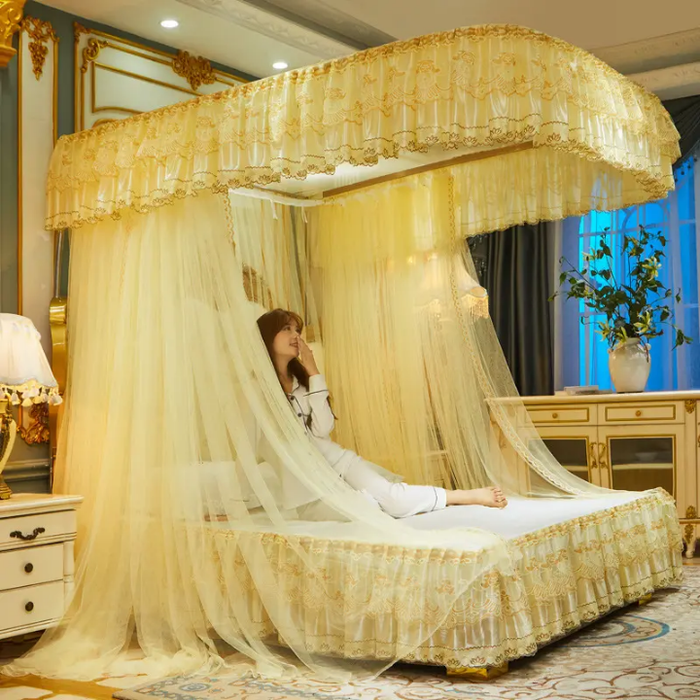 U-shaped Embroidered Double Layer Rail Mosquito Nets for Bed