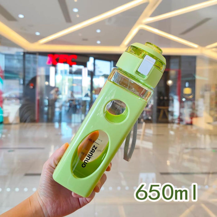 650ml New Summer Double Layer Plastic Water Bottle Portable Rope Sports square Drinking Water Plastic Cup with Scale Kettle