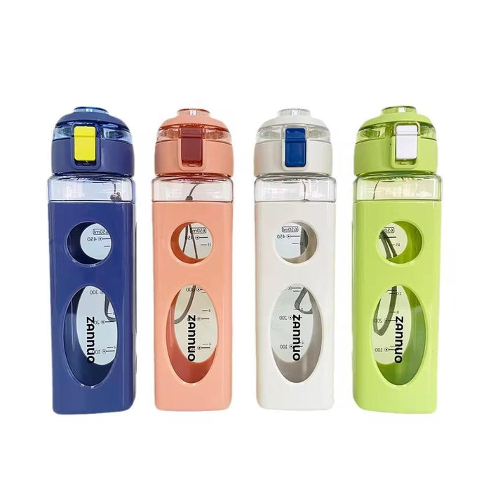 650ml New Summer Double Layer Plastic Water Bottle Portable Rope Sports square Drinking Water Plastic Cup with Scale Kettle