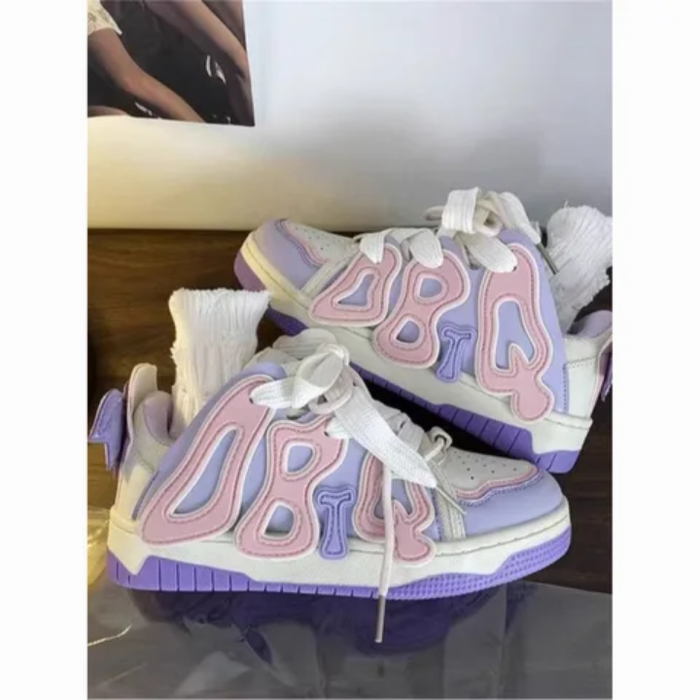 Best Selling Breathable Thick Sole Sports White Rose Red Irregular Letters Chunky Old Dad Shoes for Women Girls