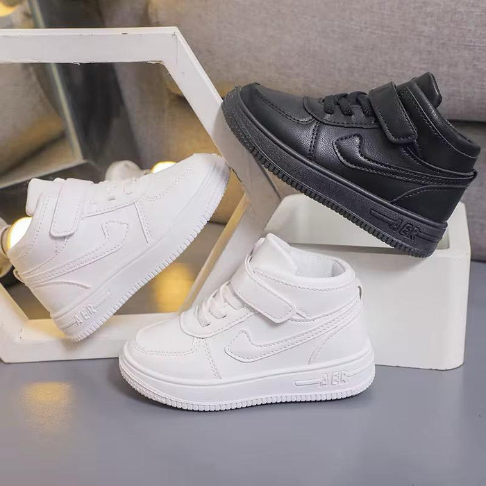 2024 White High-Top Casual Shoes for Boys and Girls Non-Slip Sports Design for Children in Autumn