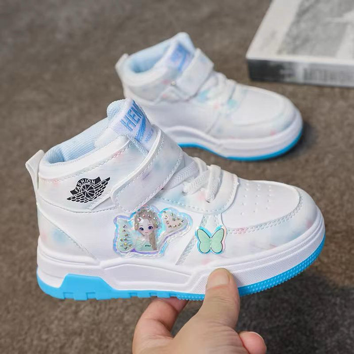 2025 Spring Autumn Boys' High-Top Sneakers Fashionable Sports Shoes Elementary School Girls White New Kids' Basketball Shoes