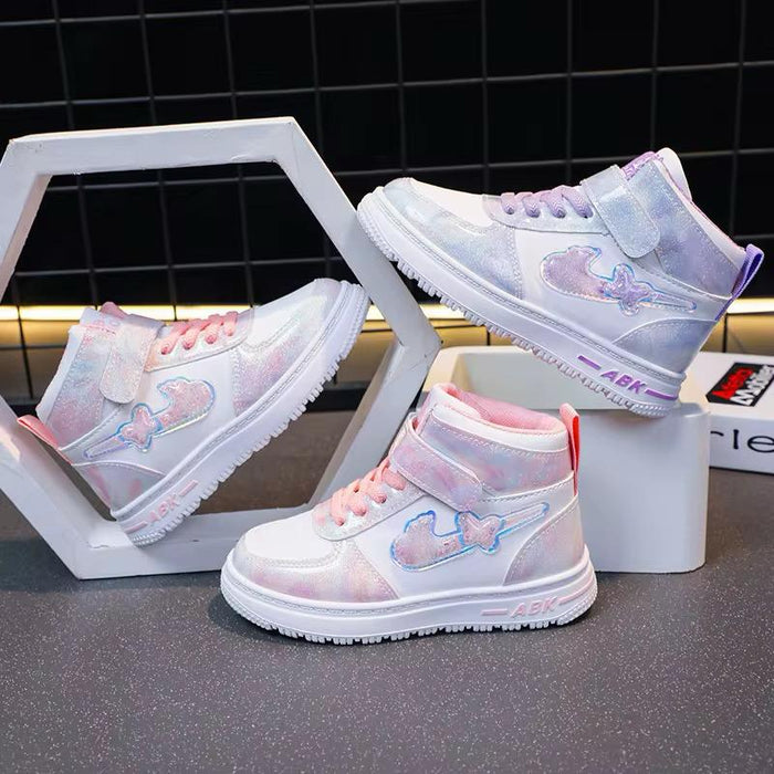 2025 Spring Autumn Boys' High-Top Sneakers Fashionable Sports Shoes Elementary School Girls White New Kids' Basketball Shoes