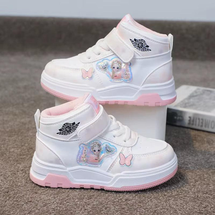 2025 Spring Autumn Boys' High-Top Sneakers Fashionable Sports Shoes Elementary School Girls White New Kids' Basketball Shoes