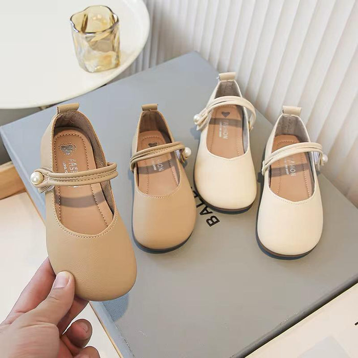 RTS 2024 Autumn New Children's Soft Soled Single Shoes for Big Children and Little Girls Pearl Peas Shoes Baby Small Leather