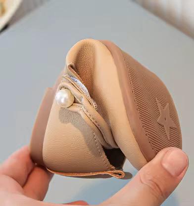 RTS 2024 Autumn New Children's Soft Soled Single Shoes for Big Children and Little Girls Pearl Peas Shoes Baby Small Leather