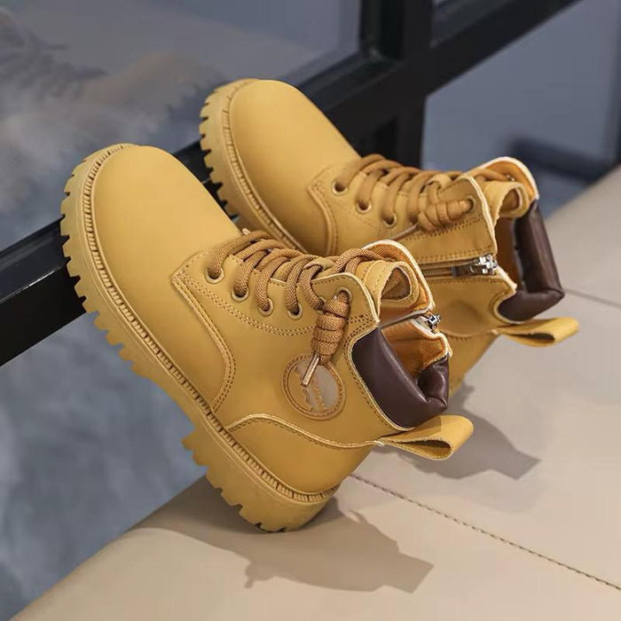 High-quality Cold-glued High-top Yellow Boots Student Pu Leather Cute pink Female Combat Boots for Kids