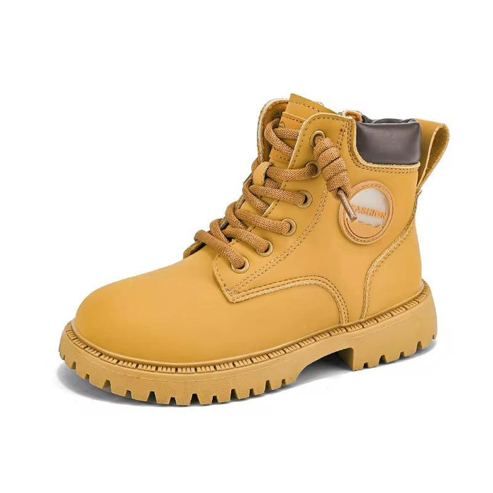 High-quality Cold-glued High-top Yellow Boots Student Pu Leather Cute pink Female Combat Boots for Kids