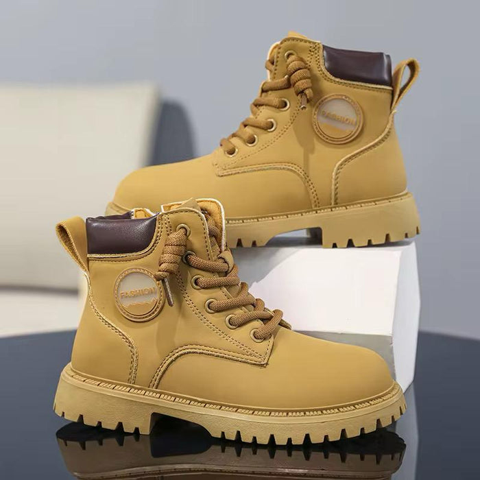 High-quality Cold-glued High-top Yellow Boots Student Pu Leather Cute pink Female Combat Boots for Kids