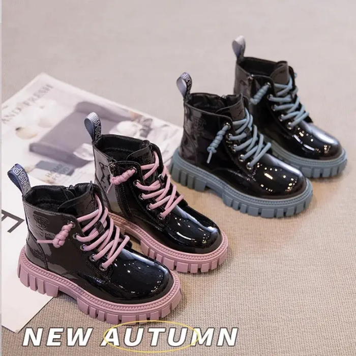Children Fashionable Solid Color Simple Design Side Zipper Lace up Kid Casual Shoes Girl Shoes Boot Kids