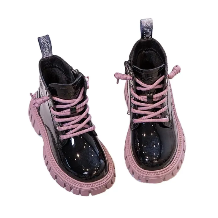 Children Fashionable Solid Color Simple Design Side Zipper Lace up Kid Casual Shoes Girl Shoes Boot Kids