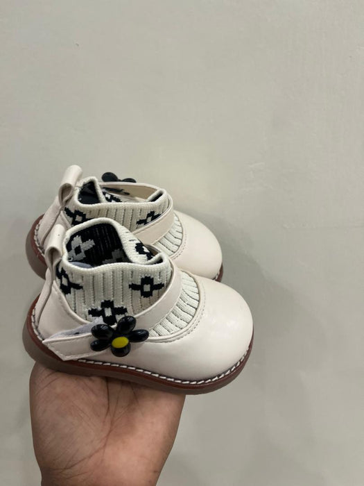 Baby Girls Kids White Loafers Toddler Knitted Lace Flowers Ankle Dress Shoes for Birthday Party