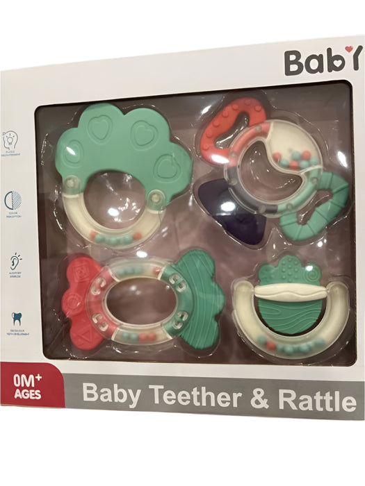 2 in 1 Baby Rattle Toy Set Soft Silicone Teether and Rattle Toys Sensory Learning Rattle and Teether Gifts for Babies