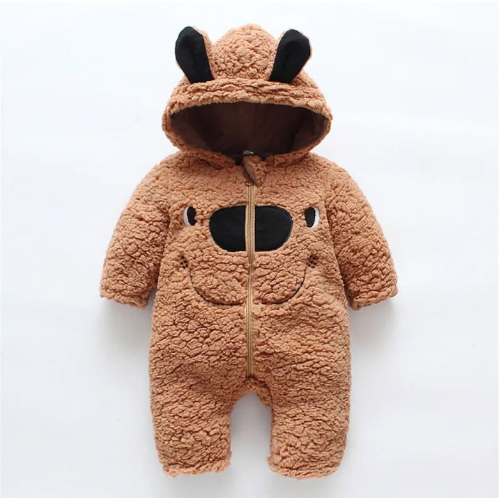 Baby Cartoon Ear Fleece Hooded Bear Romper