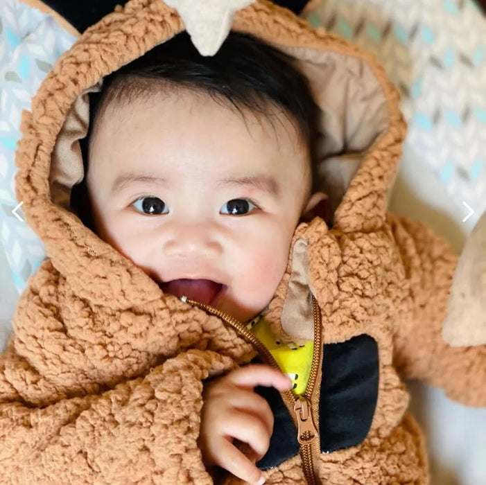 Baby Cartoon Ear Fleece Hooded Bear Romper