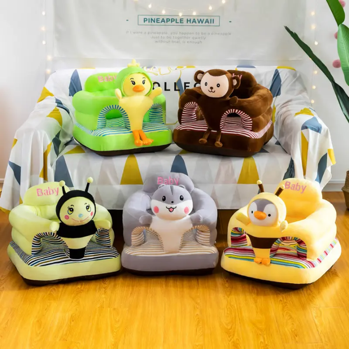 Cartoon Infant Learning to Sit Sofa Chair Drop-Proof Seat Stool with Car Strap Safe Portable for Children's Dining Living Room