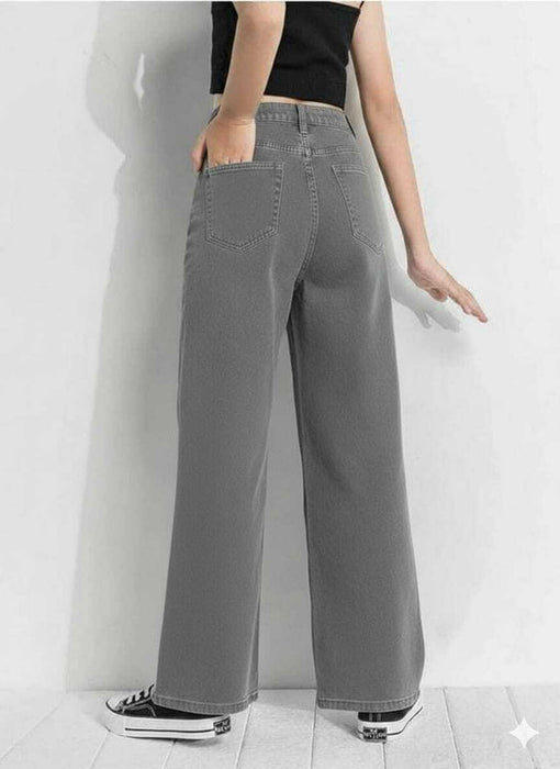 Women Straight Fit Mid Rise Grey Jeans