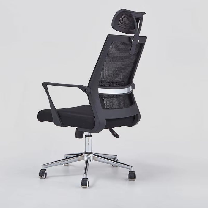 Ergonomic white-back office chair with breathable mesh, adjustable height, and chrome base.