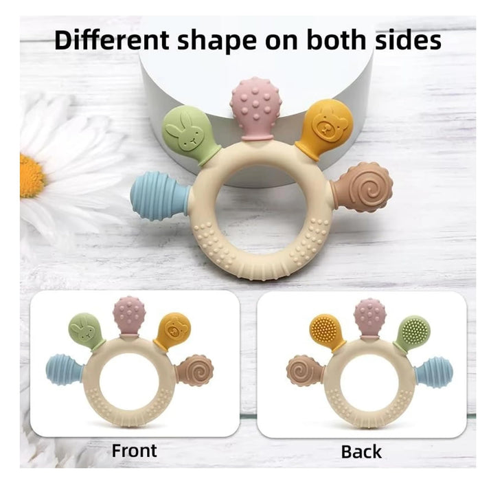 Baby Silicone Teething Toy Ring for Infants, BPA Free Soft Teether with Textured Sensory Surfaces for 0-12m