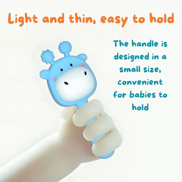 Baby Teething Rattle Toy, Sensory Grasping Teether for Infants 3-12 Months, Silicone Easy to Hold, Soothing & Developmental (Bl