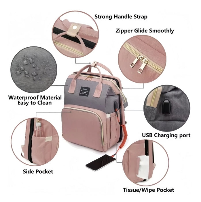 The All-in-One Diaper Bag & Portable Baby Bed