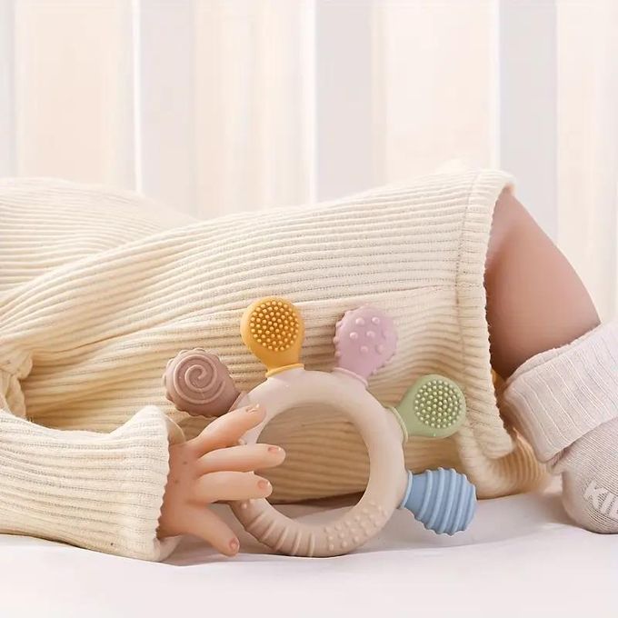 Baby Silicone Teething Toy Ring for Infants, BPA Free Soft Teether with Textured Sensory Surfaces for 0-12m
