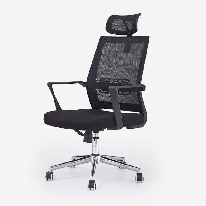 Ergonomic white-back office chair with breathable mesh, adjustable height, and chrome base.