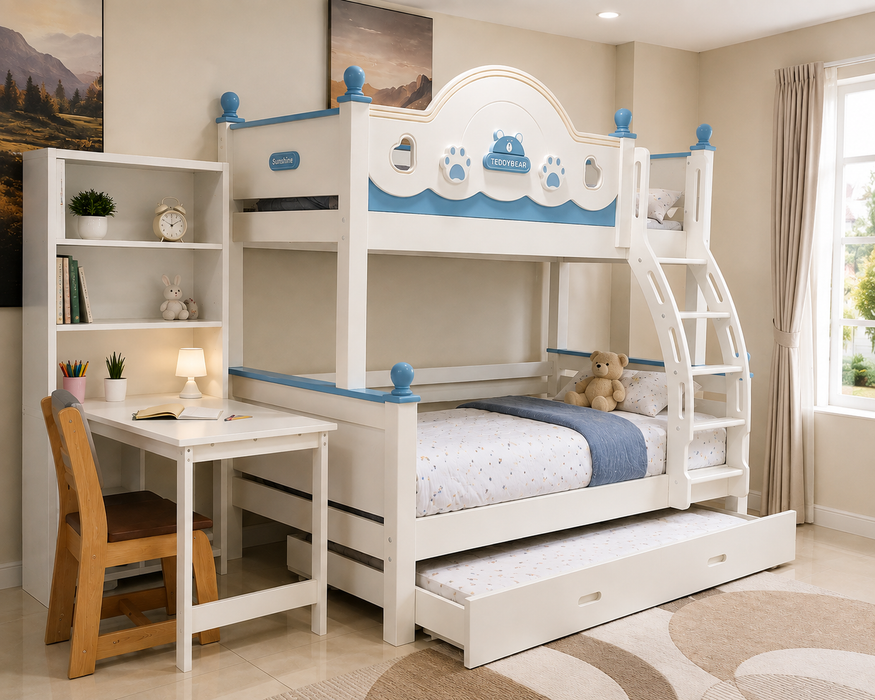 Kids' Bunk Bed with Study Desk and lower Bed