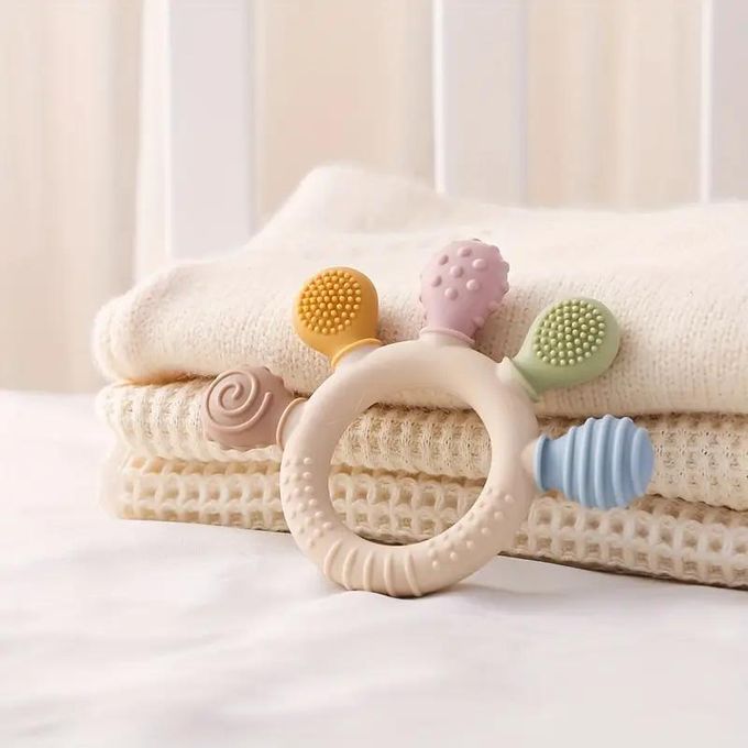 Baby Silicone Teething Toy Ring for Infants, BPA Free Soft Teether with Textured Sensory Surfaces for 0-12m