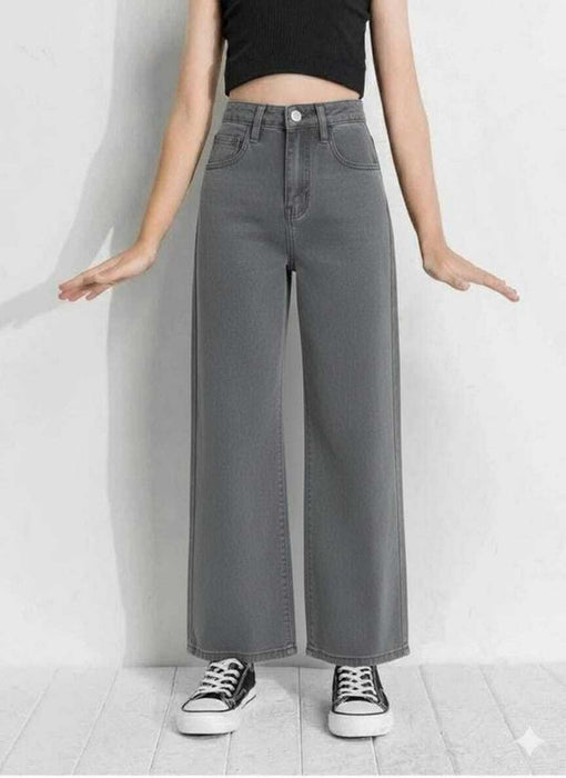 Women Straight Fit Mid Rise Grey Jeans