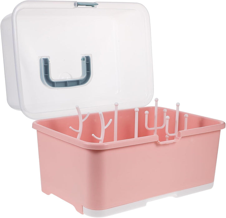 Bottle Drying Rack and Storage Box for Feeding Portable Milk Bottle Organizer with Dustproof Cover Nordic
