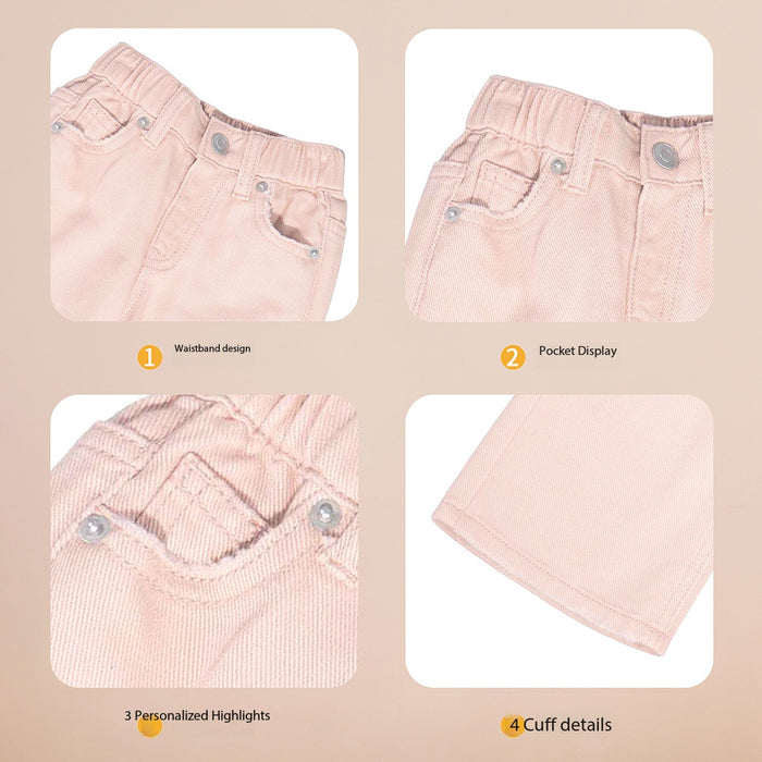 Girls Soft Denim Straight Leg Pants High Waist Casual Trousers Kids Solid Pink Jeans 27-31