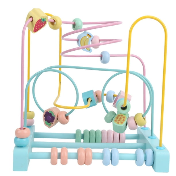 Colourful Wooden Bead Maze Roller Coaster Toy for Children, Fruits