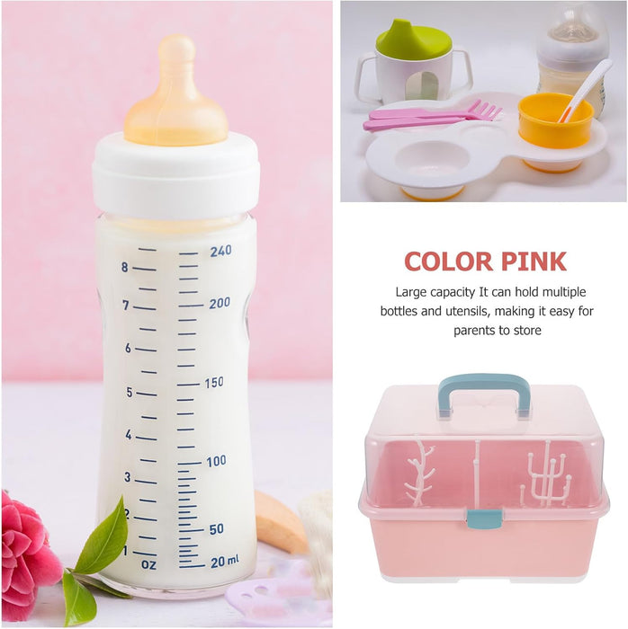 Bottle Drying Rack and Storage Box for Feeding Portable Milk Bottle Organizer with Dustproof Cover Nordic