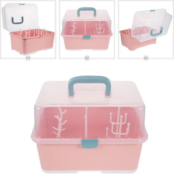 Bottle Drying Rack and Storage Box for Feeding Portable Milk Bottle Organizer with Dustproof Cover Nordic